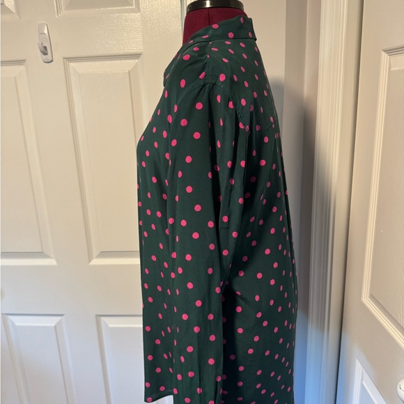 Boden Silk Green and Pink Polka Dot Button Down Shirt Size 12 - Picture 2 of 5